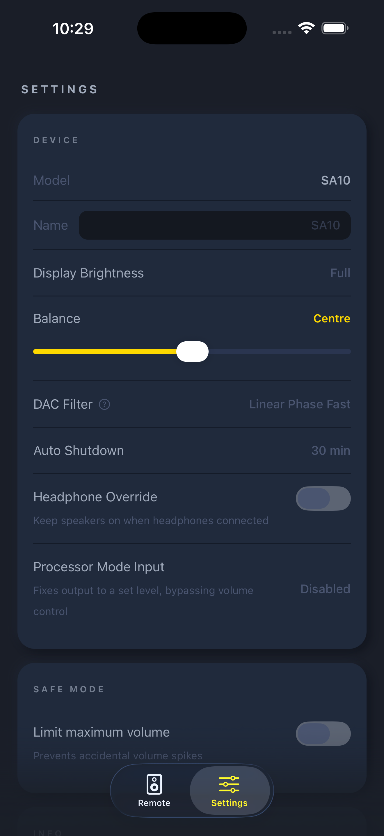Amp Control screen 2